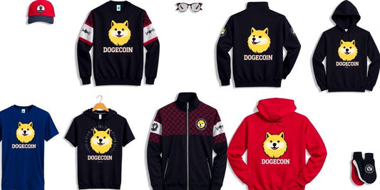 Dogecoin-themed government apparel collection with vibrant designs.