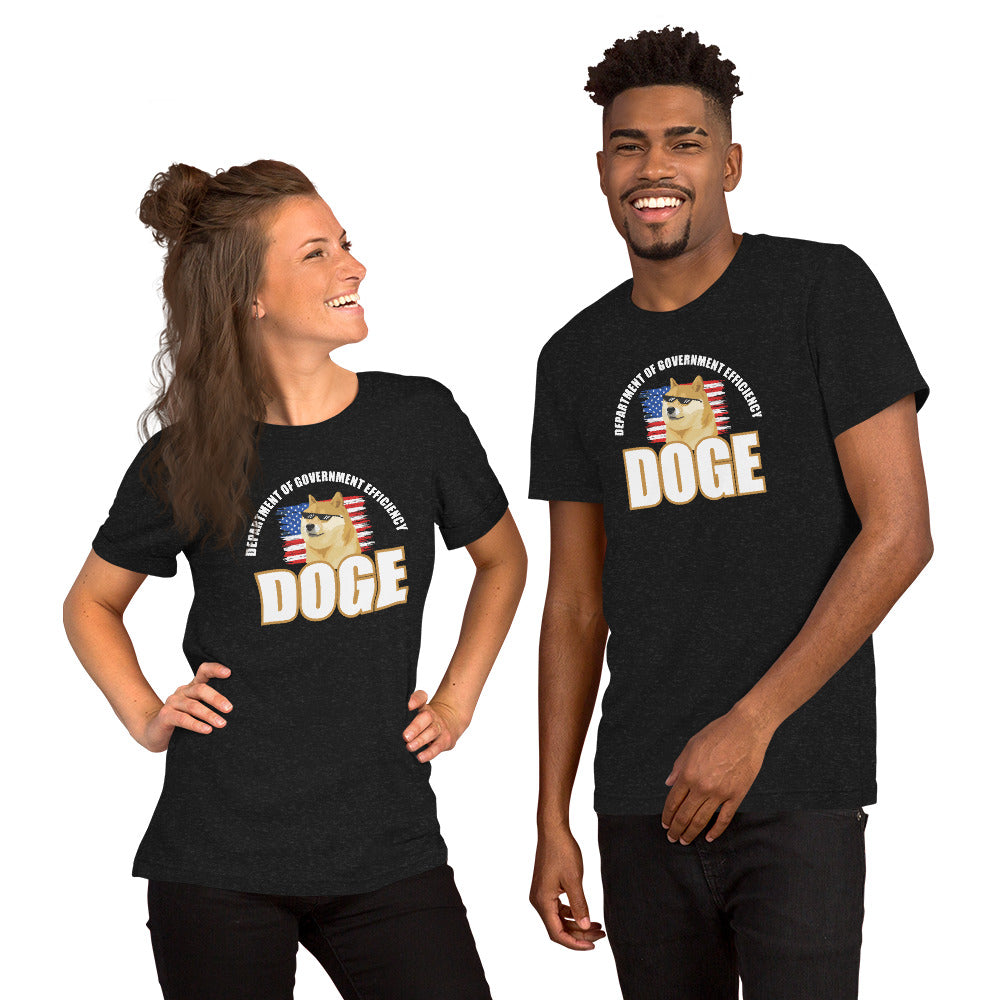 Doge Tee, Doge T-shirt, Doge shirt featuring Department of Government Efficiency (D.O.G.E.) design with Shiba Inu dog meme, government parody t-shirt, funny D.O.G.E. acronym apparel, such efficiency much government wow, official looking doge meme shirt with Shiba Inu mascot