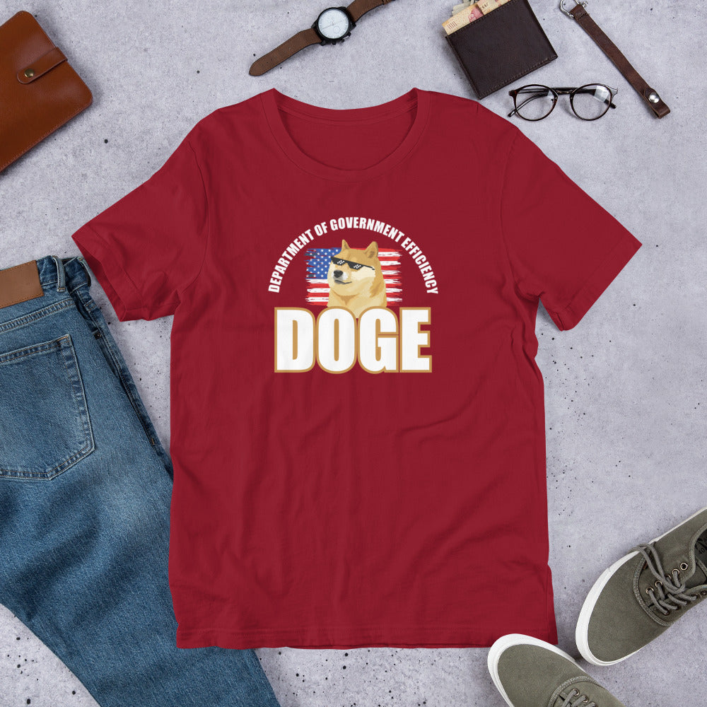 Doge Tee, Doge T-shirt, Doge shirt featuring Department of Government Efficiency (D.O.G.E.) design with Shiba Inu dog meme, government parody t-shirt, funny D.O.G.E. acronym apparel, such efficiency much government wow, official looking doge meme shirt with Shiba Inu mascot