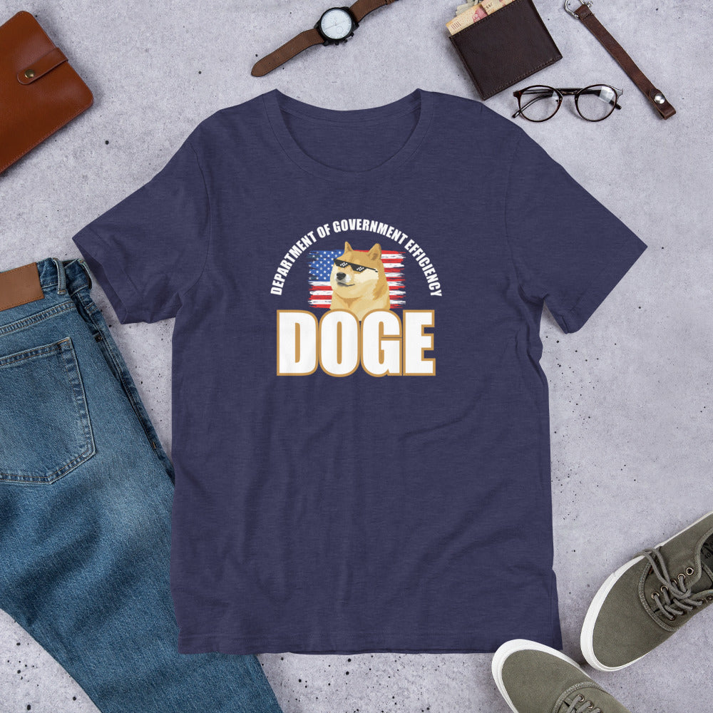 Doge Tee, Doge T-shirt, Doge shirt featuring Department of Government Efficiency (D.O.G.E.) design with Shiba Inu dog meme, government parody t-shirt, funny D.O.G.E. acronym apparel, such efficiency much government wow, official looking doge meme shirt with Shiba Inu mascot