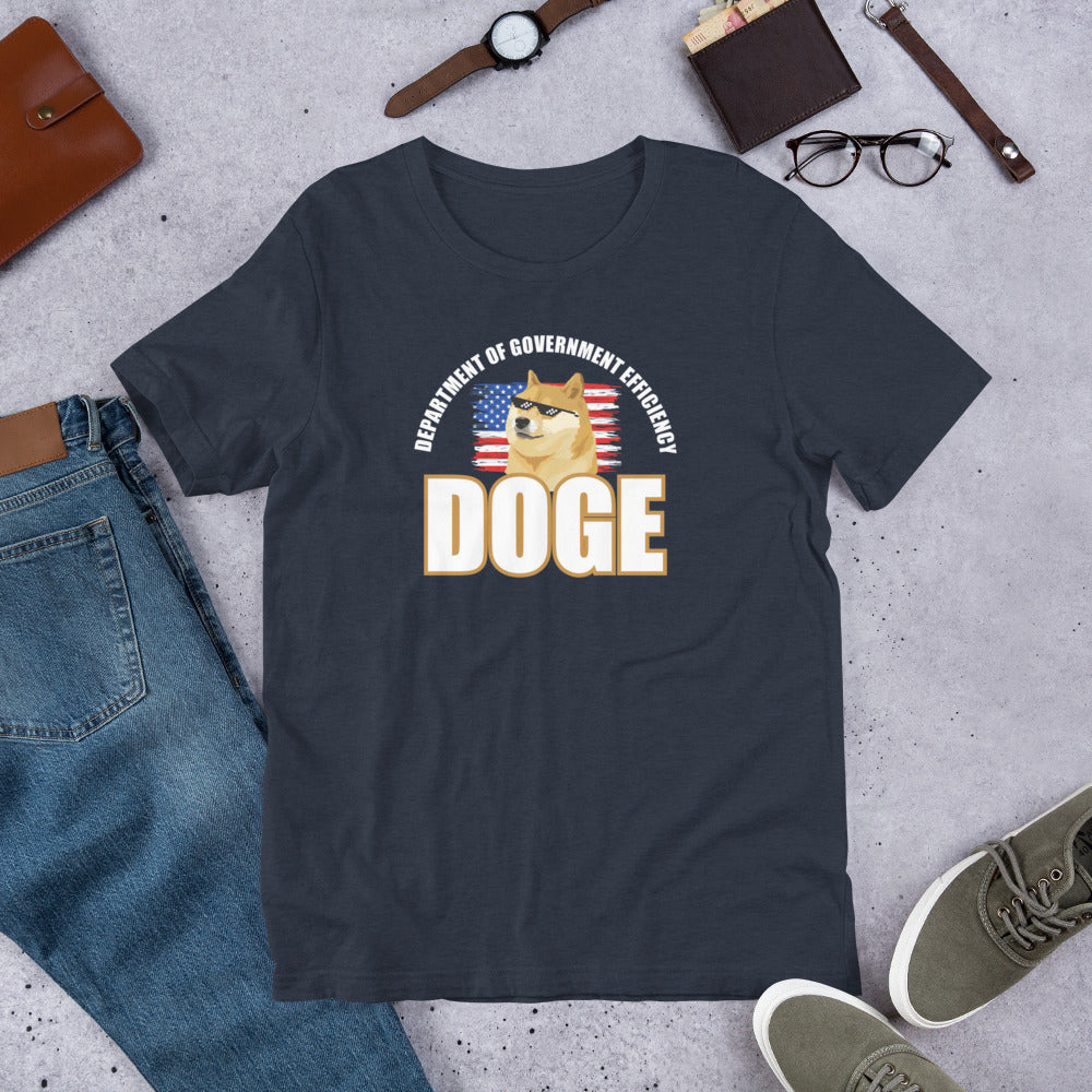 Doge Tee, Doge T-shirt, Doge shirt featuring Department of Government Efficiency (D.O.G.E.) design with Shiba Inu dog meme, government parody t-shirt, funny D.O.G.E. acronym apparel, such efficiency much government wow, official looking doge meme shirt with Shiba Inu mascot