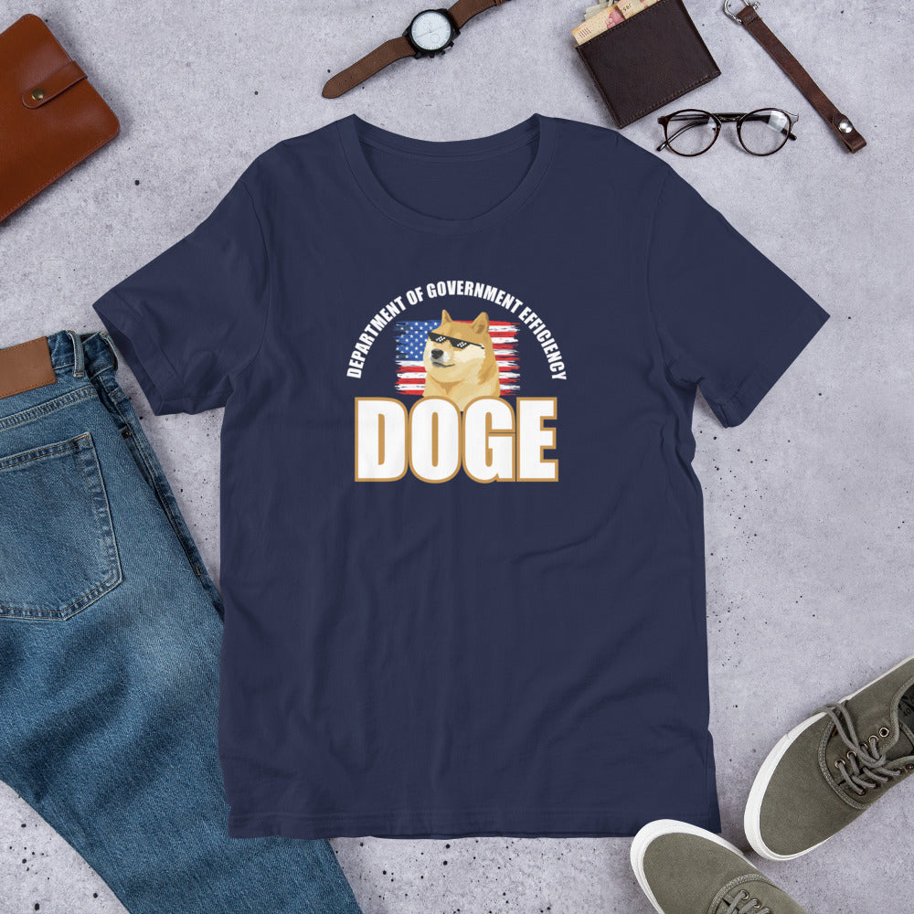 Doge Tee, Doge T-shirt, Doge shirt featuring Department of Government Efficiency (D.O.G.E.) design with Shiba Inu dog meme, government parody t-shirt, funny D.O.G.E. acronym apparel, such efficiency much government wow, official looking doge meme shirt with Shiba Inu mascot