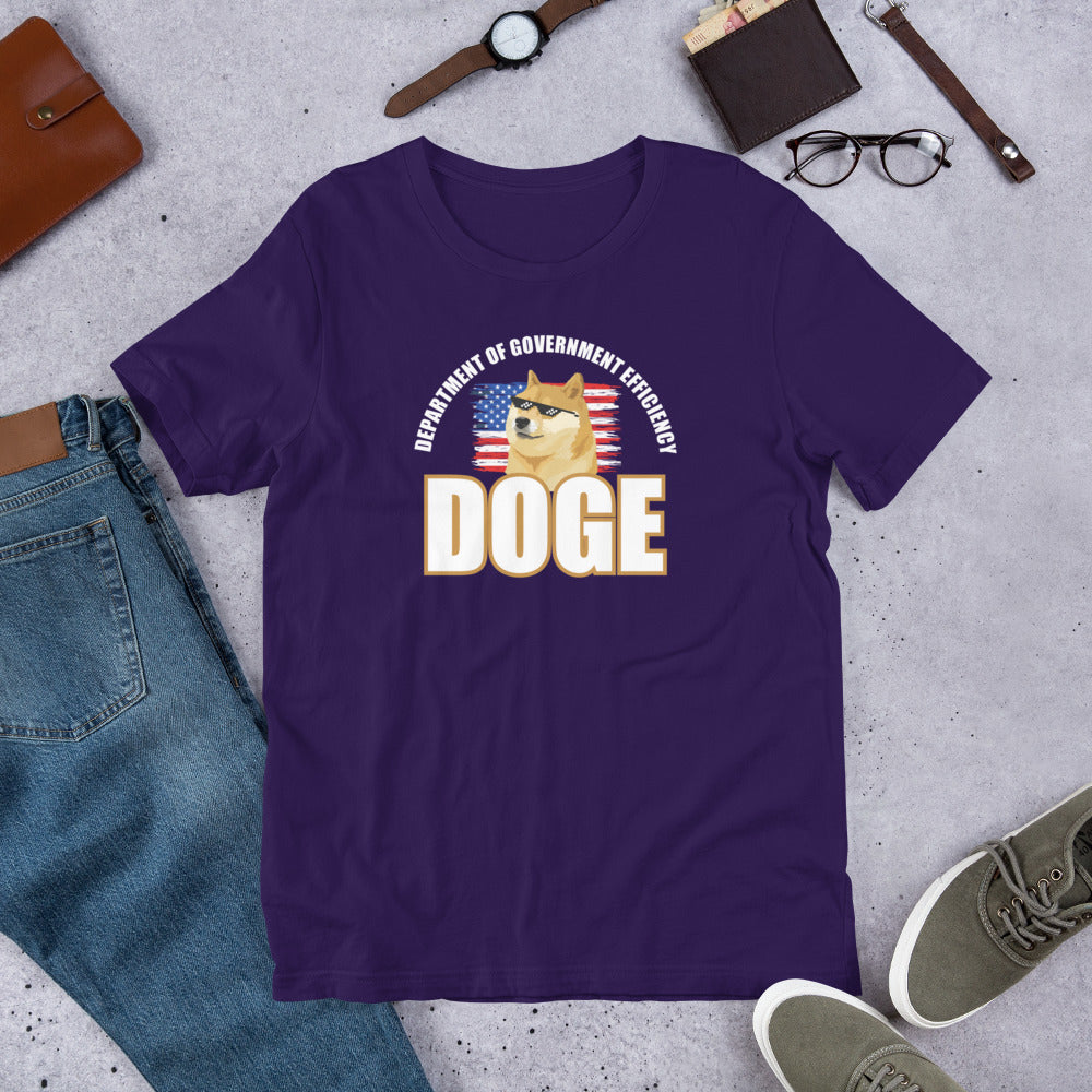 Doge Tee, Doge T-shirt, Doge shirt featuring Department of Government Efficiency (D.O.G.E.) design with Shiba Inu dog meme, government parody t-shirt, funny D.O.G.E. acronym apparel, such efficiency much government wow, official looking doge meme shirt with Shiba Inu mascot