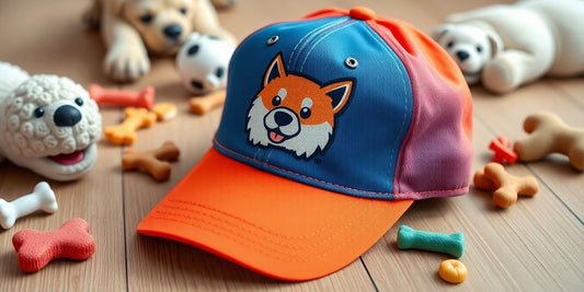 Colorful doge dad cap with Shiba Inu design.